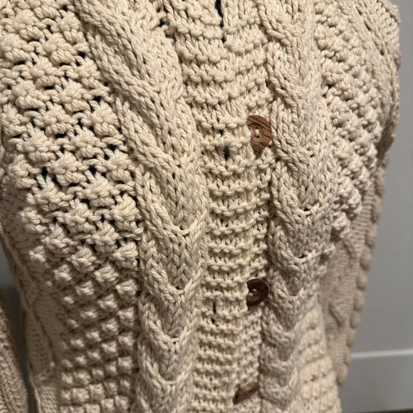 Vintage Wool Cable Knit bobble Fisherman Cardigan Sweater Made in Italy - Picture 3 of 10